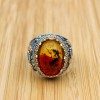Amber Ring, Men's Handmade Ring, Ottoman Men Ring, Turkish Handmade Silver Men Ring, Men's Jewelry, Gift for Him, 925k Sterling Silver Ring