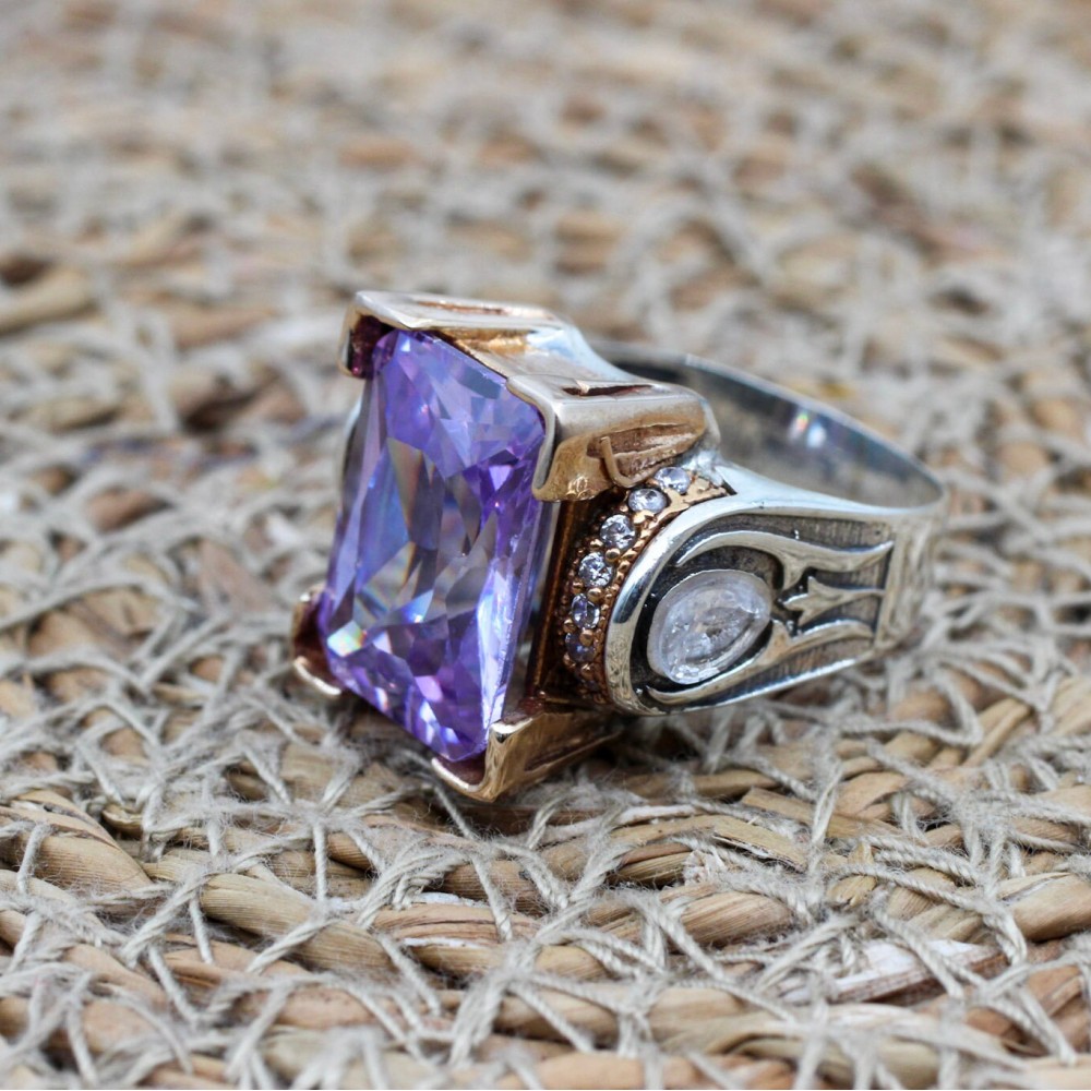 Amethyst Ring, Handmade Women Ring, Turkish Handmade Silver Ring, Ottoman Ring, Authentic Ladies Ring, 925k Sterling Silver, Zircon Ring,