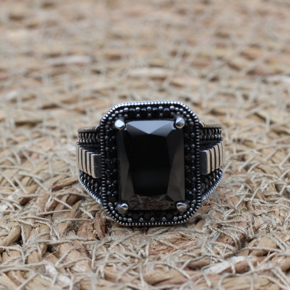 Handmade Silver Men's Ring, Onyx Men's Ring, Turkish Handmade Men's Ring, Men's Ring, Ottoman Mens Ring, Gift for Him, 925k Sterling Silver,