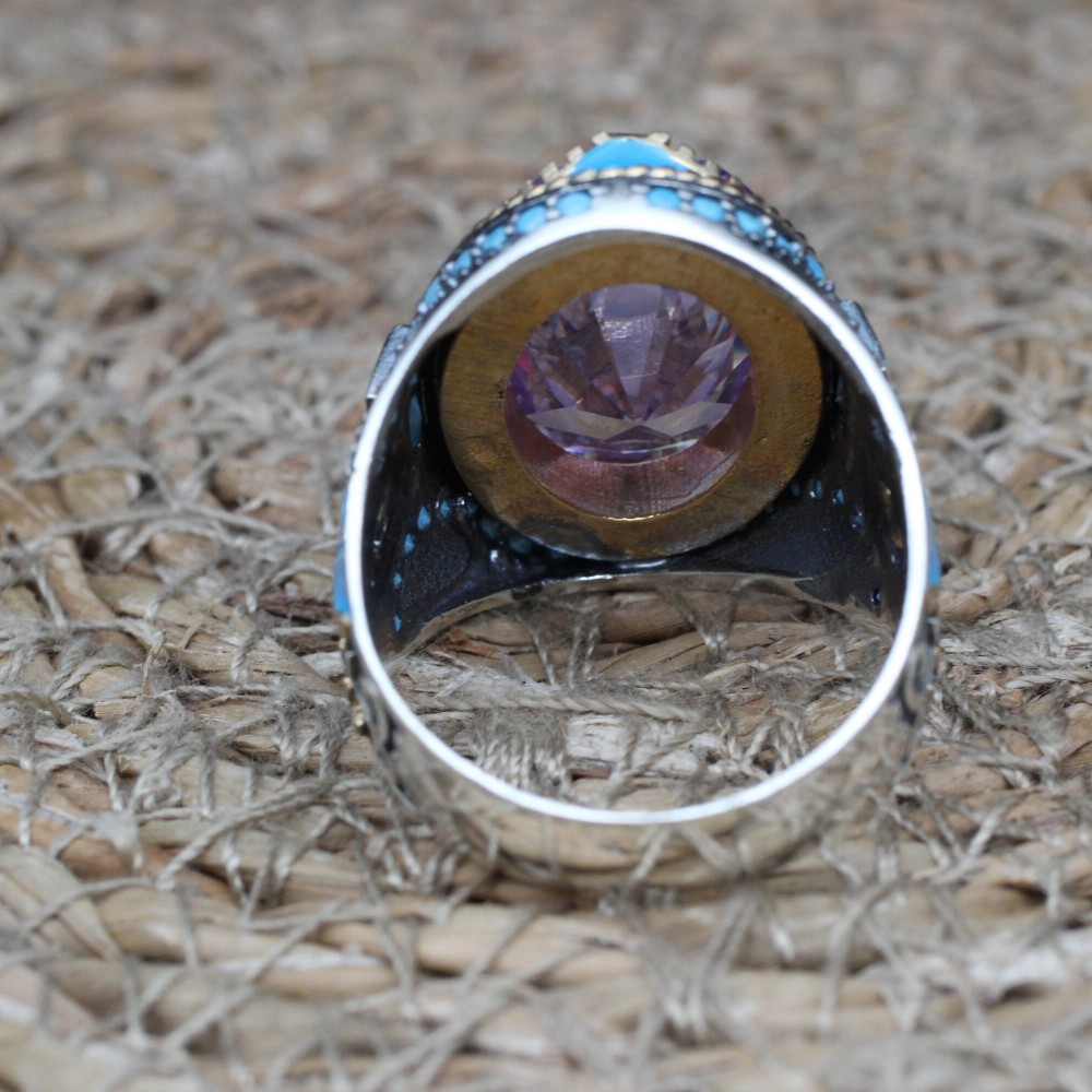 Amethyst Men's Ring, Mens Handmade Ring, Turkish Handmade Silver Men Ring, Ottoman Men Ring, Men Jewelry, Gift for Him, 925k Sterling Silver