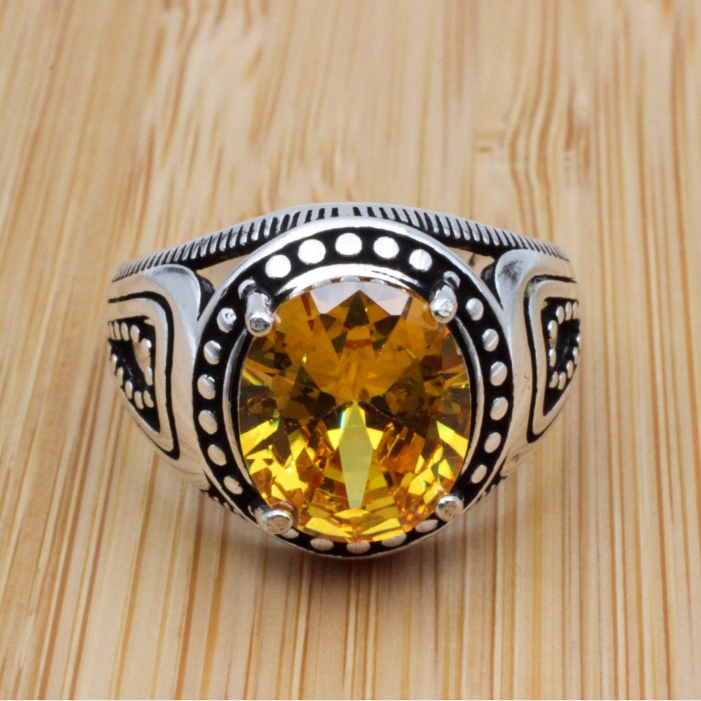 Men's Handmade Ring, Turkish Handmade, Peridot Ring, Ottoman Men's Ring, Topaz Ring, Men's Jewelry, Gift for Him, 925k Sterling Silver Ring