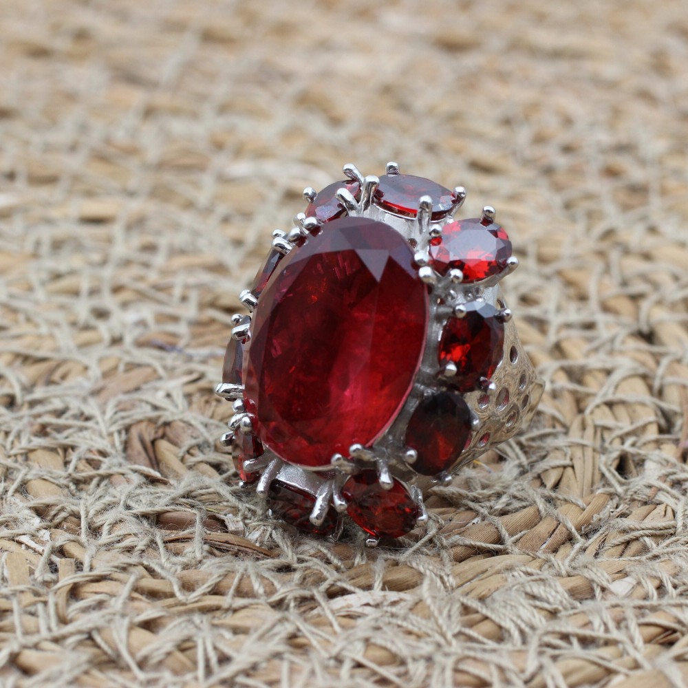 Ruby Ring, Handmade Women's Ring, Turkish Handmade Ring, Authentic Ring, Ottoman Ring, Ladies Ring, 925k Sterling Silver, Gift For Her,