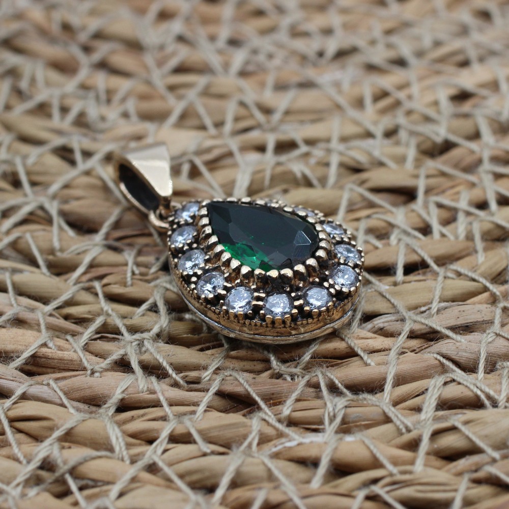 Emerald Set, Authentic Set, Handmade Set Women, Turkish Handmade, Ladies Jewelry Set, Earring, Pendant, Ladies Set, 925k Sterling Silver