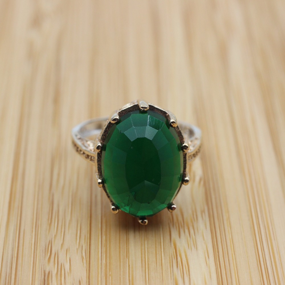 Emerald Ring, Ladies Ring, Handmade Women's Ring, Turkish Handmade Ring, Authentic Ring, Ottoman Ring, 925k Sterling Silver, Emerald Zircon