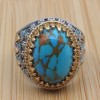Turquoise Men's Ring, Handmade Ring, Turkish Handmade Silver Men's Ring, Ottoman Ring, Yemeni Ring, Gift for Him, 925k Sterling Silver Ring,
