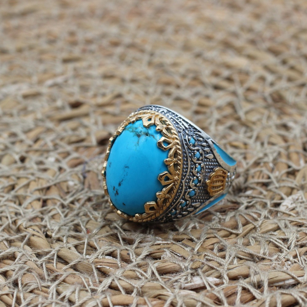 Turquoise Men's Ring, Handmade Ring, Turkish Handmade Silver Men Ring, Ottoman Ring, Men's Jewelry, Gift for Him, 925k Sterling Silver Ring