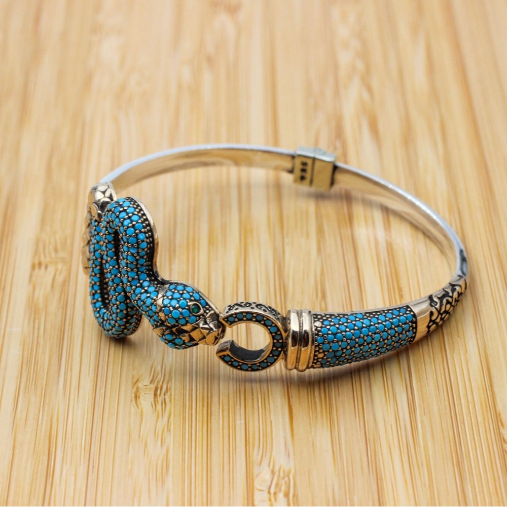 Turquoise Bracelet, Snake Bracelet, Handmade Bracelet, Bangle Cuff, Turkish Handmade, Animal Bracelet, Gift for Her, 925k Sterling Silver