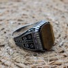 Tiger Eye Men's Ring, Ottoman Men's Ring, Handmade Men's Ring, Turkish Handmade Men's Ring, Men's Jewelry, Gift for Him, 925 Sterling Silver