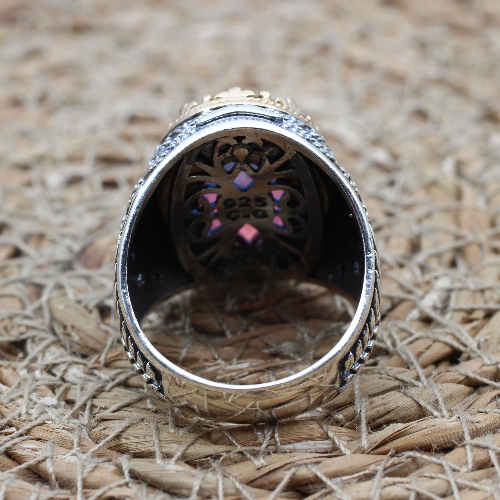 Men's Handmade Ring, Turkish Handmade Men's Ring, Ottoman Men's Ring, Tourmaline Men's Ring, Men's Ring, Gift for Him, 925k Sterling Silver Men's Handmade Ring, Turkish Handmade Men's Ring, Ottoman Men's Ring, Tourmaline Men's Ring, Men's Ring, Gift for Him, 925k Sterling Silver