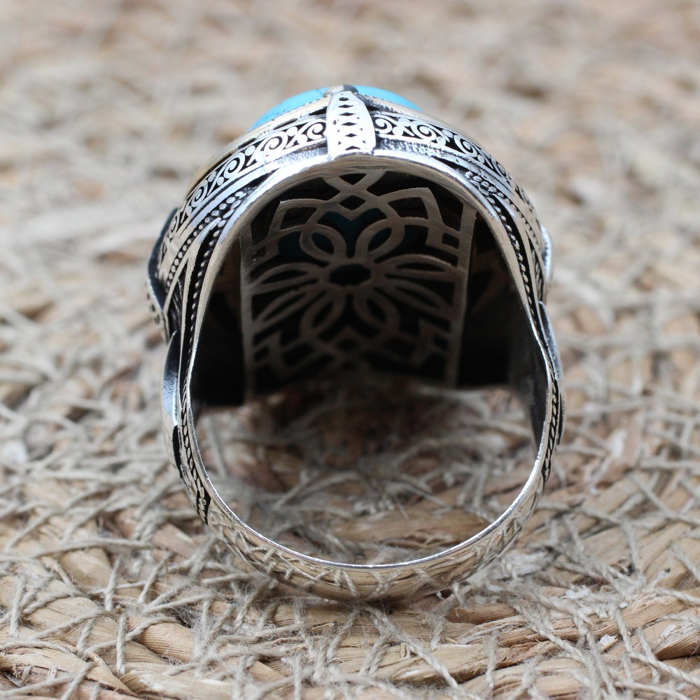 Turquoise Men's Ring, Handmade Ring, Turkish Handmade Silver Men Ring, Ottoman Ring, Men's Jewelry, Gift for Him, 925k Sterling Silver Ring