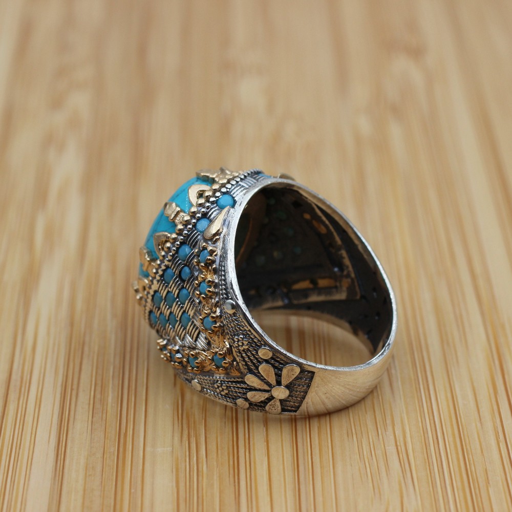 Turquoise Men's Ring, Men's Handmade Ring, Turkish Handmade Ring, Silver Men's Ring, Ottoman Men's Ring, Gift for Him, 925k Sterling Silver