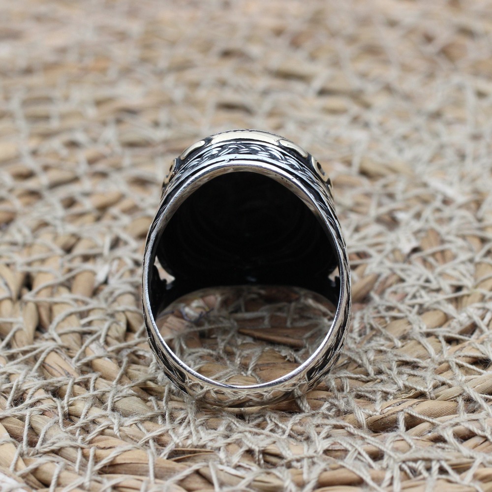 Men's Handmade Ring, Turkish Handmade Silver Men's Ring, Ottoman Men Ring, Onyx Ring, Men's Jewelry, Gift for Him, 925k Sterling Silver Ring