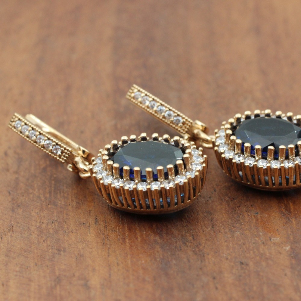 Sapphire Set, Authentic Set, Handmade Set Women, Turkish Handmade, Ladies Jewelry Set, Earring, Pendant, Ladies Set, 925k Sterling Silver