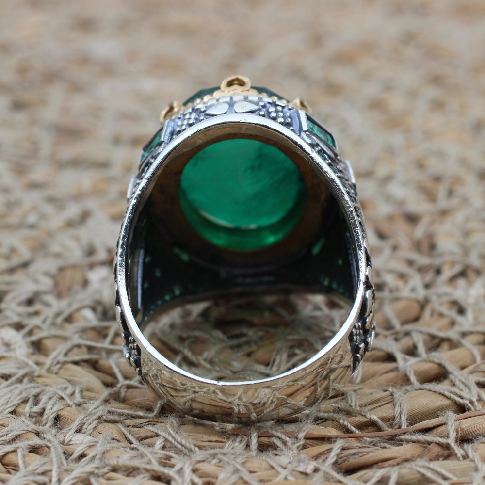 Emerald Men's Ring, Ottoman Men's Ring, Handmade Men's Ring, Turkish Handmade Men's Ring, Men's Jewelry, Gift for Him, 925 Sterling Silver