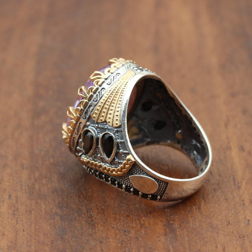 Amethyst Men's Ring, Mens Handmade Ring, Turkish Handmade Silver Men Ring, Ottoman Men Ring, Men Jewelry, Gift for Him, 925k Sterling Silver