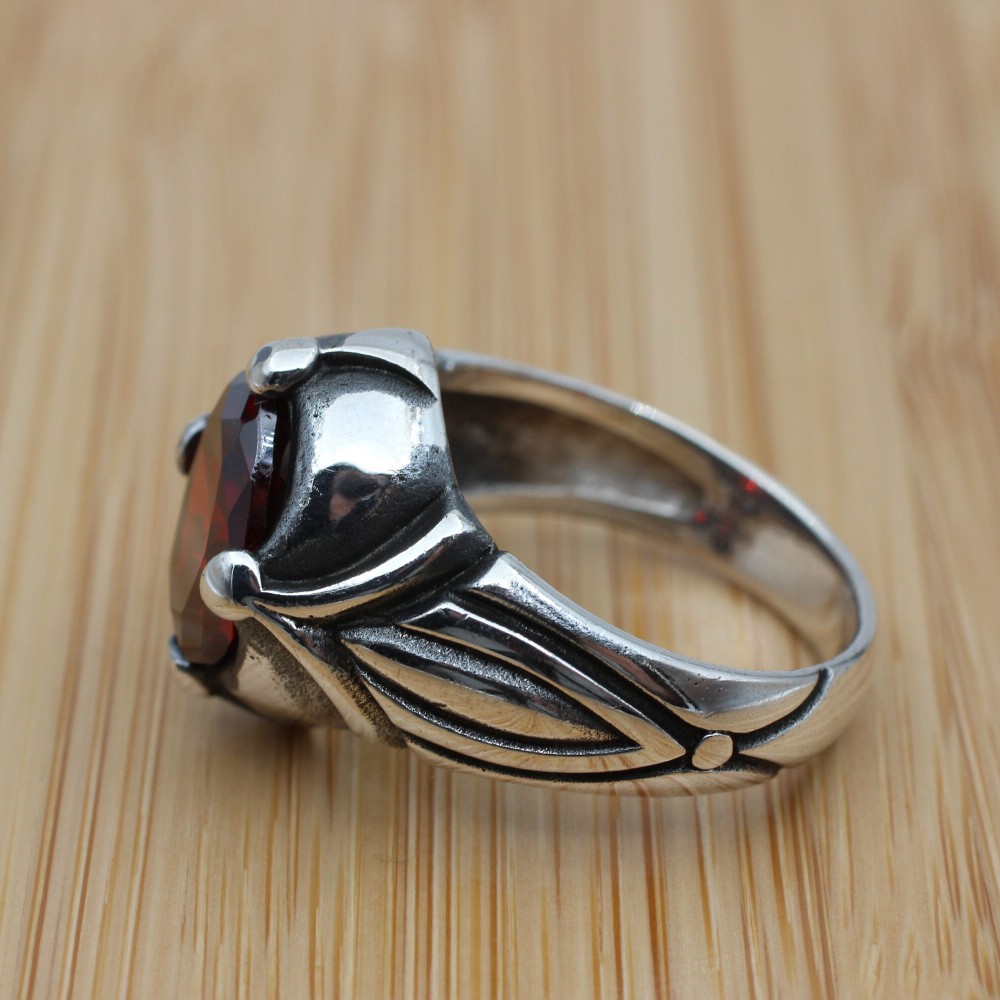 Mens Handmade Ring, Turkish Handmade Silver Men Ring, Ottoman Men Ring, Ruby Ring, Men's Jewelry, Gift for Him, 925k Sterling Silver Ring