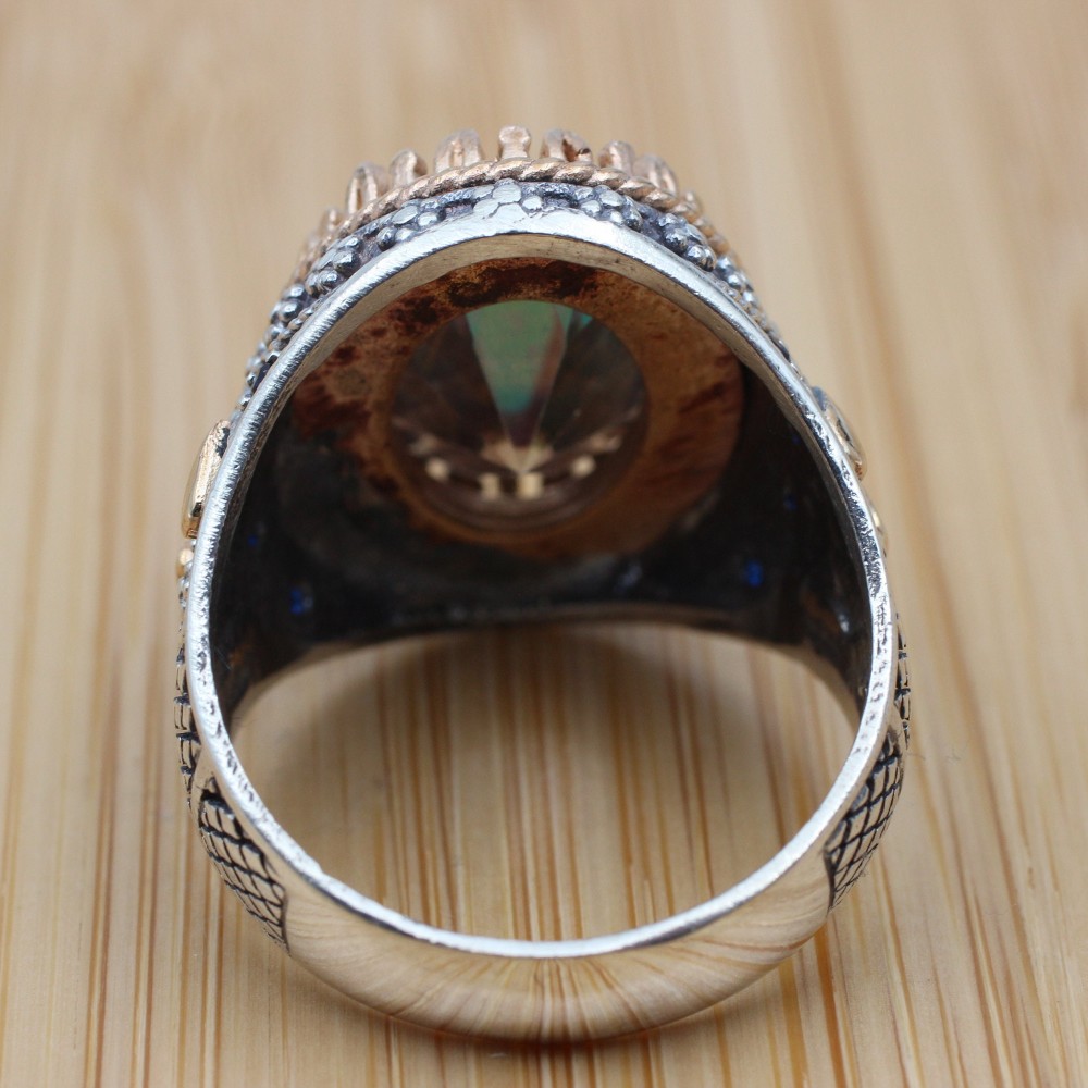 Turkish Handmade Silver Men's Ring, Men's Handmade Ring, Yemeni Ring, Mystic Topaz Ring, Ottoman Ring, Gift for Him, 925k Sterling Silver,