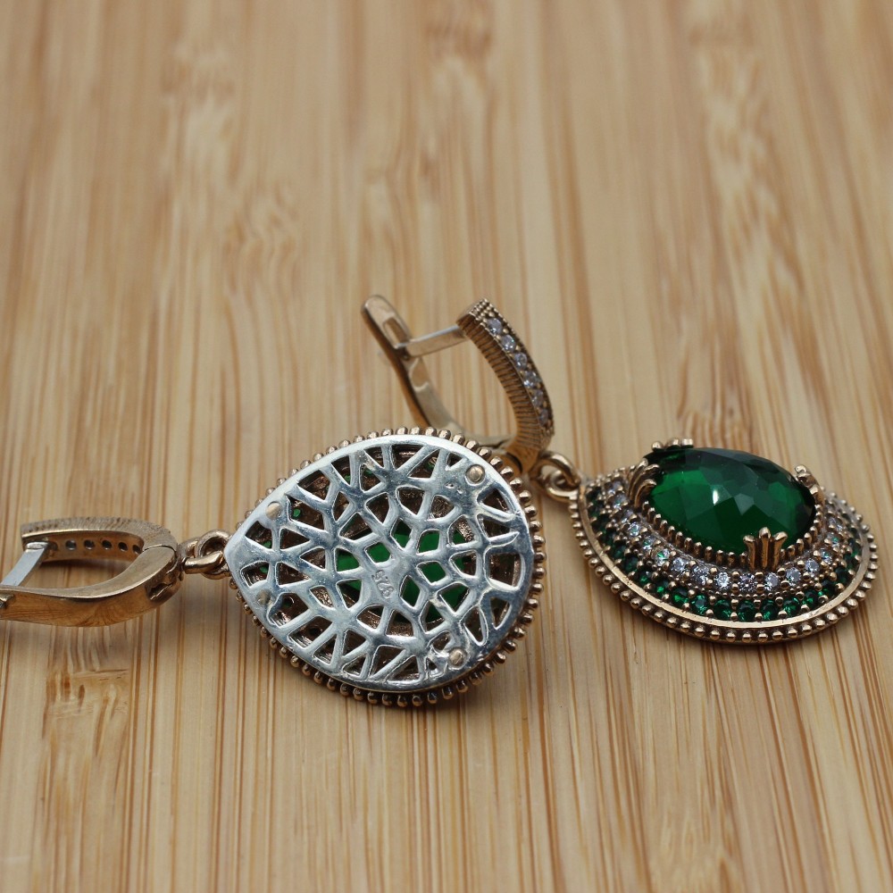 Emerald Set, Authentic Set, Handmade Set Women, Turkish Handmade, Ladies Jewelry Set, Earring, Pendant, Ladies Set, 925k Sterling Silver