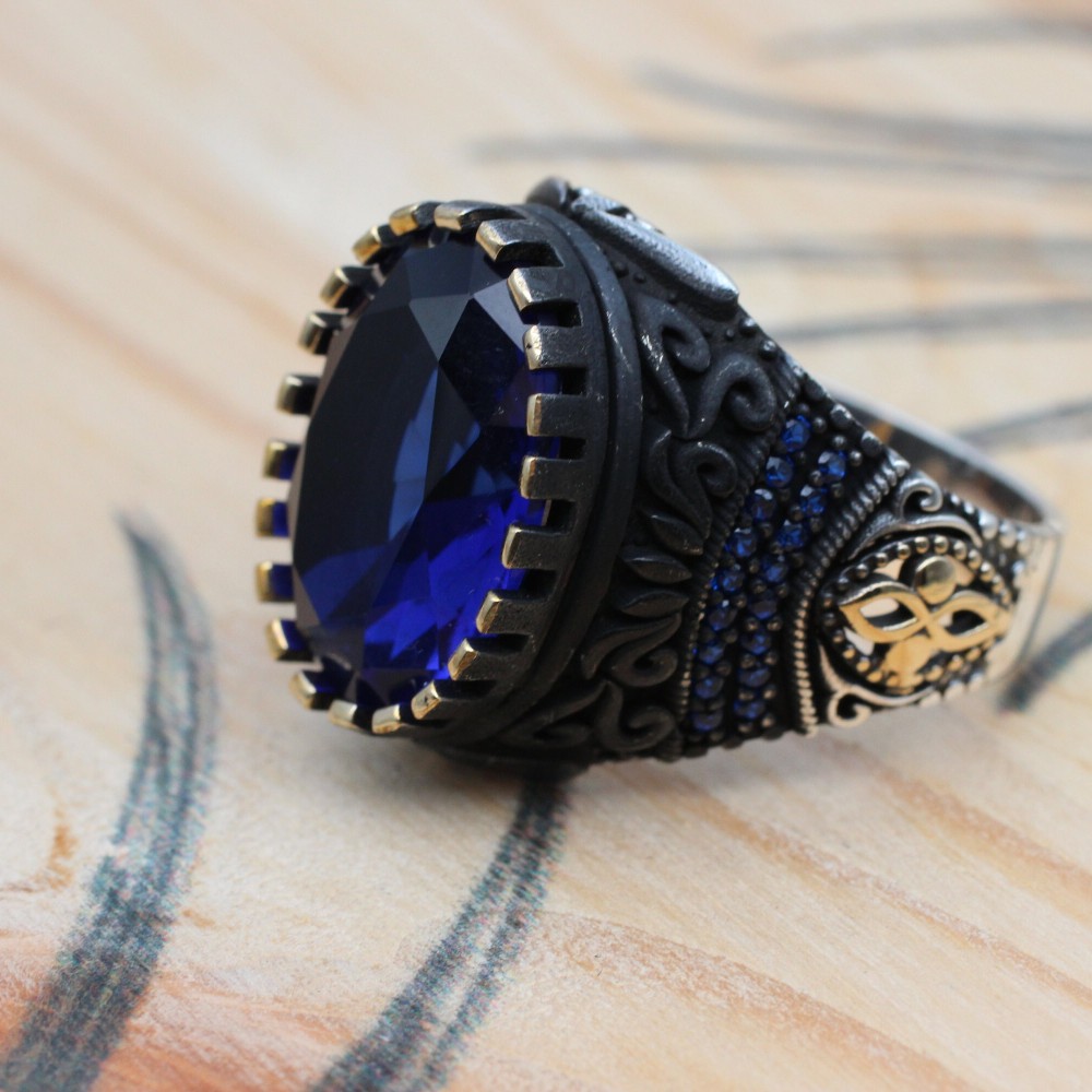 Sapphire Men Ring, Turkish Handmade Silver Men Ring, Mens Handmade Ring, Ottoman Ring, Men Jewelry, Gift for Him, 925k Sterling Silver Ring Sapphire Men Ring, Turkish Handmade Silver Men Ring, Mens Handmade Ring, Ottoman Ring, Men Jewelry, Gift for Him, 925k Sterling Silver Ring