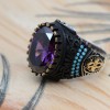 Amethyst Men's Ring, Mens Handmade Ring, Turkish Handmade Silver Men Ring, Ottoman Men Ring, Men Jewelry, Gift for Him, 925k Sterling Silver