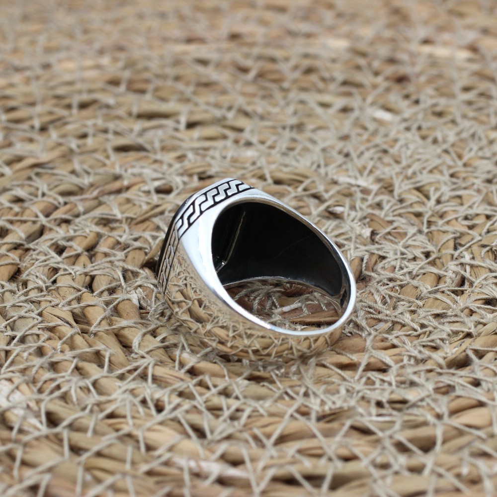 Handmade Silver Men's Ring, Onyx Men's Ring, Turkish Handmade Men's Ring, Men's Ring, Ottoman Mens Ring, Gift for Him, 925k Sterling Silver,