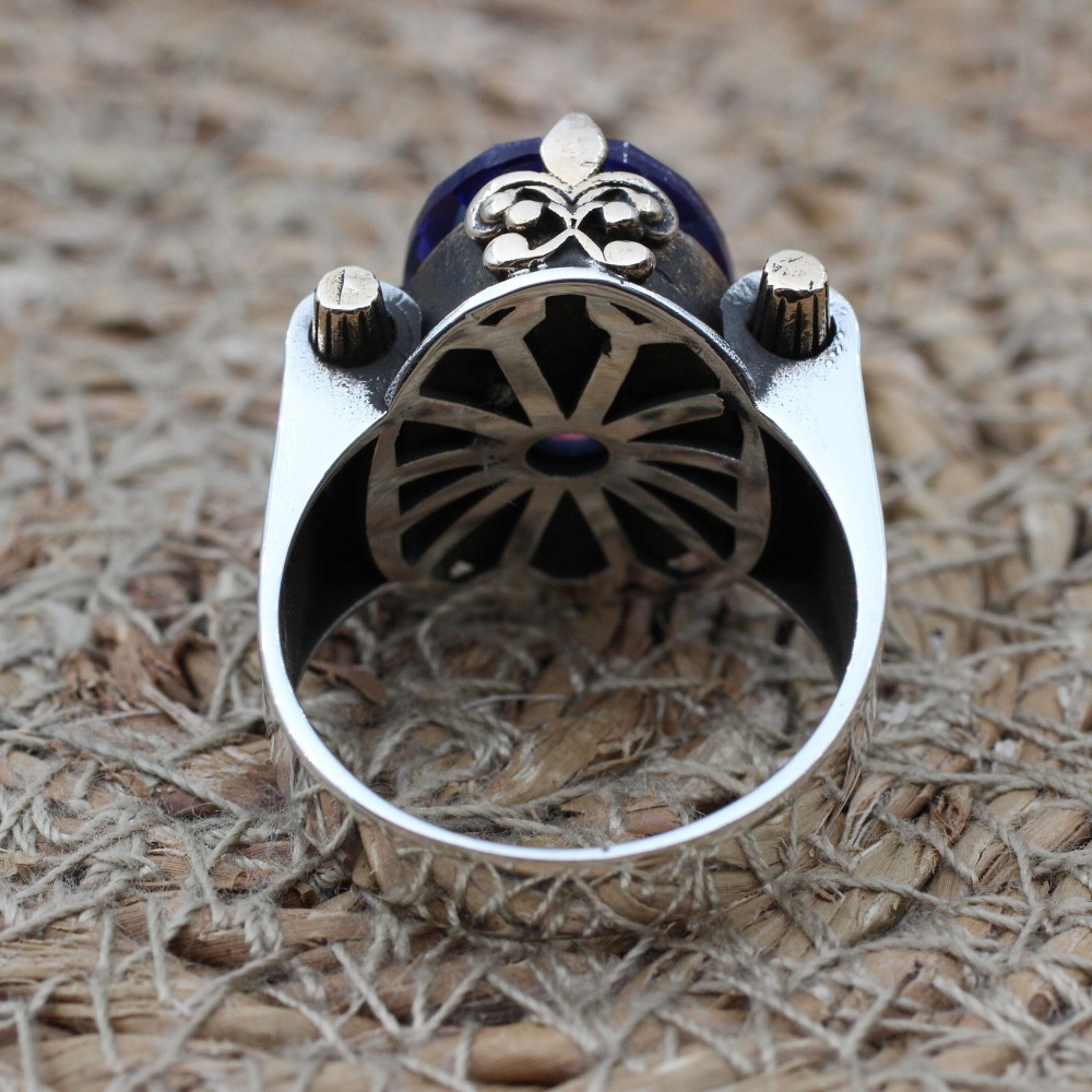 Men's Handmade Ring, Turkish Handmade Men's Ring, Ottoman Men's Ring, Tourmaline Men's Ring, Men's Ring, Gift for Him, 925k Sterling Silver