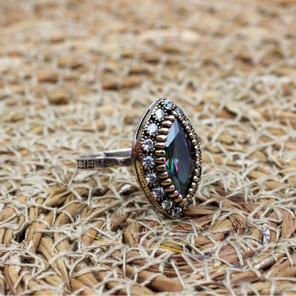 Handmade Women's Ring, Mystic Topaz Ring, Turkish Handmade Ring, Ladies Ring, Ottoman Women Ring, Ladies Ring, 925k Sterling Silver Ring,