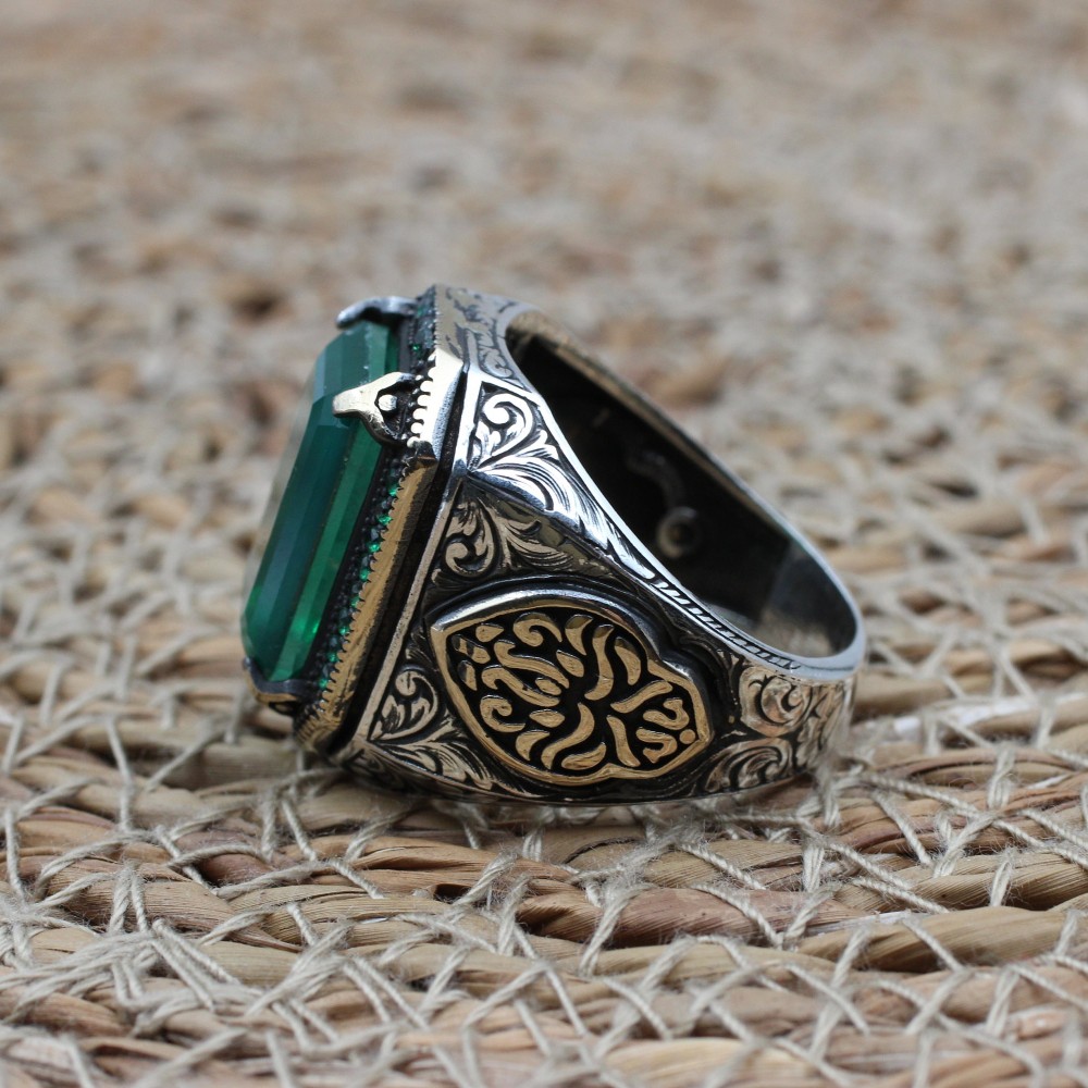 Emerald Men's Ring, Ottoman Men's Ring, Handmade Men's Ring, Turkish Handmade Men's Ring, Men's Jewelry, Gift for Him, 925 Sterling Silver