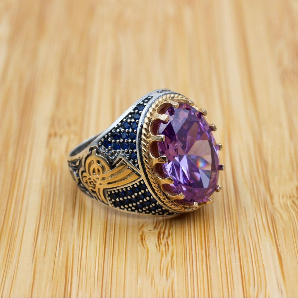 Amethyst Men's Ring, Mens Handmade Ring, Turkish Handmade Silver Men Ring, Ottoman Men Ring, Men Jewelry, Gift for Him, 925k Sterling Silver