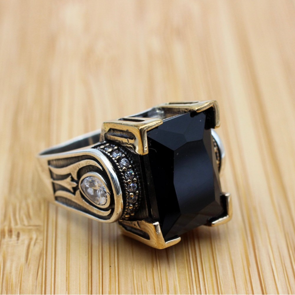 Onyx Ring, Handmade Women's Ring, Authentic Ring, Turkish Ring, Ottoman Women's Ring, Ladies Ring, 925k Sterling Silver Ring, Zircon Ring,