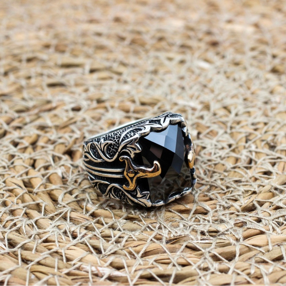 Onyx Men's Ring, Turkish Handmade Men's Ring, Handmade Silver Men's Ring, Men's Ring, Ottoman Mens Ring, Gift for Him, 925k Sterling Silver,