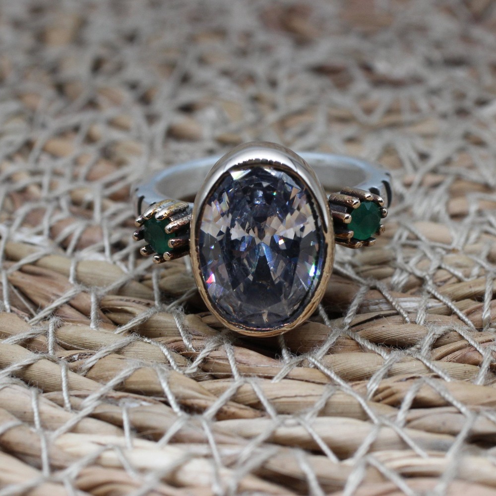 Handmade Women Ring, Zircon Ring, Turkish Handmade Ring, Authentic Ring, Ottoman Ladies Ring, Oval Stone, Ladies Ring, 925k Sterling Silver,