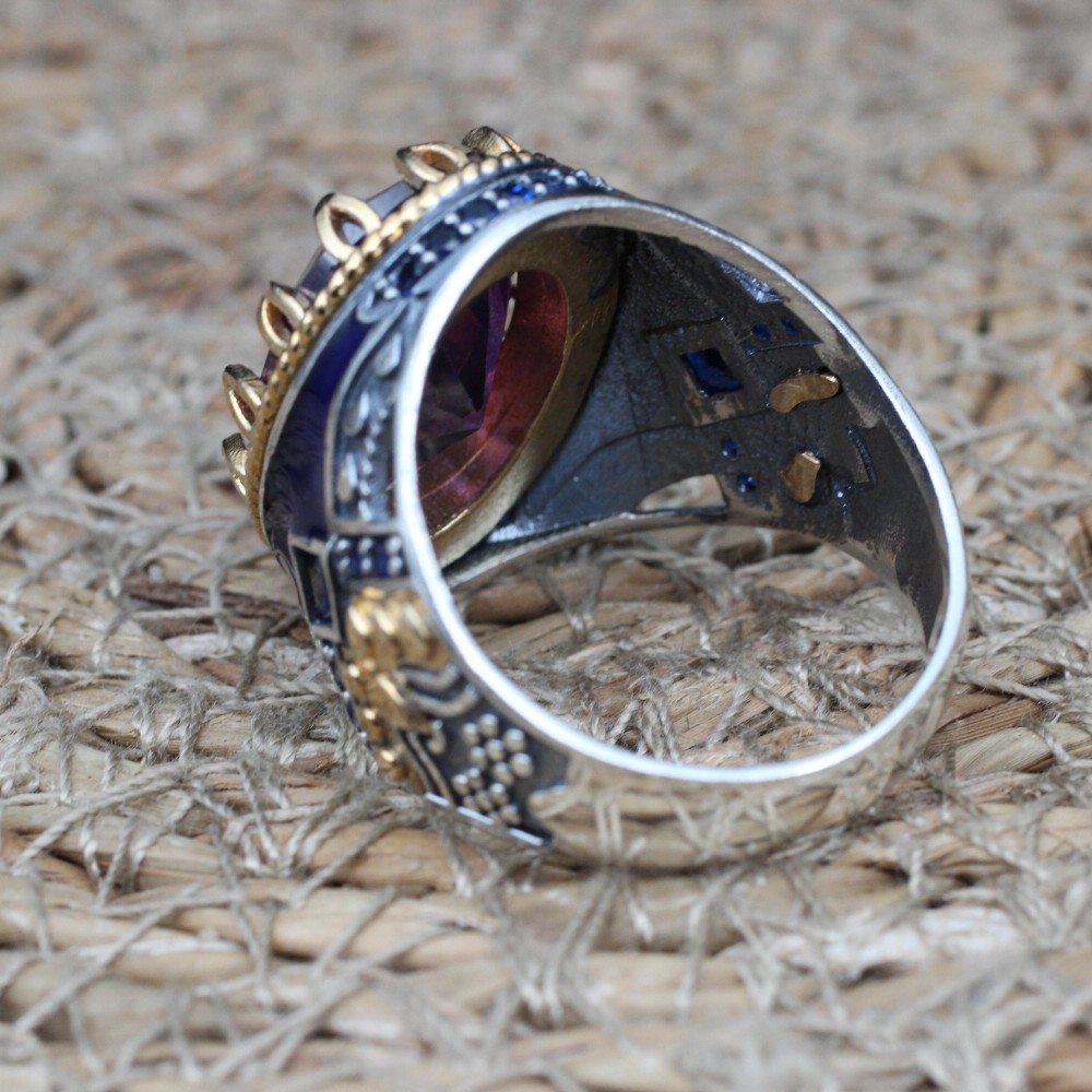 Amethyst Men's Ring, Mens Handmade Ring, Turkish Handmade Silver Men Ring, Ottoman Men Ring, Men Jewelry, Gift for Him, 925k Sterling Silver