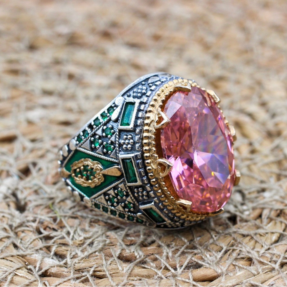 Quartz Men Ring, Handmade Mens Ring, Turkish Handmade Silver Men Ring, Ottoman Men Ring, Men's Jewelry, Gift for Him, 925k Sterling Silver,