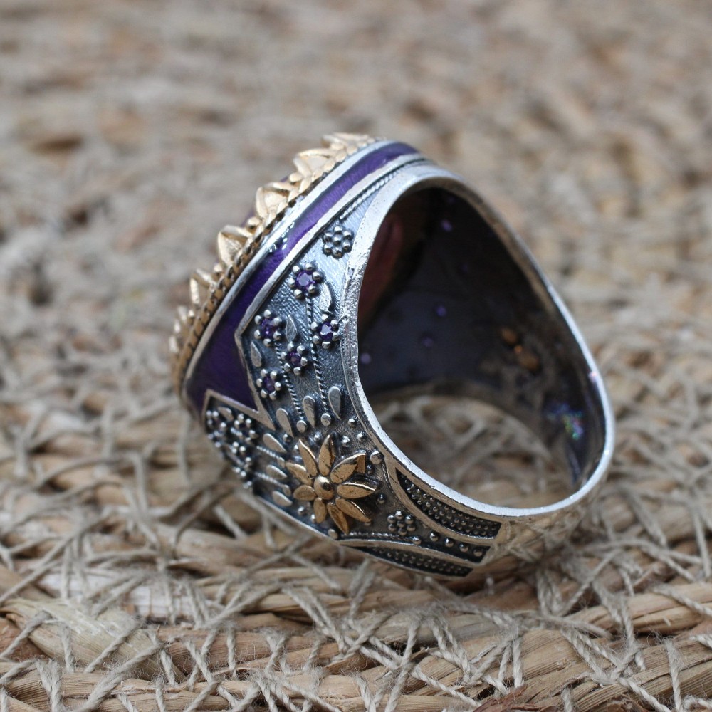 Amethyst Men's Ring, Mens Handmade Ring, Turkish Handmade Silver Men Ring, Ottoman Men Ring, Men Jewelry, Gift for Him, 925k Sterling Silver