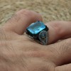 Mens Handmade Ring, Turkish Handmade Silver Men Ring, Ottoman Ring, Aquamarine Ring, Men's Jewelry, Gift for Him, 925k Sterling Silver Ring