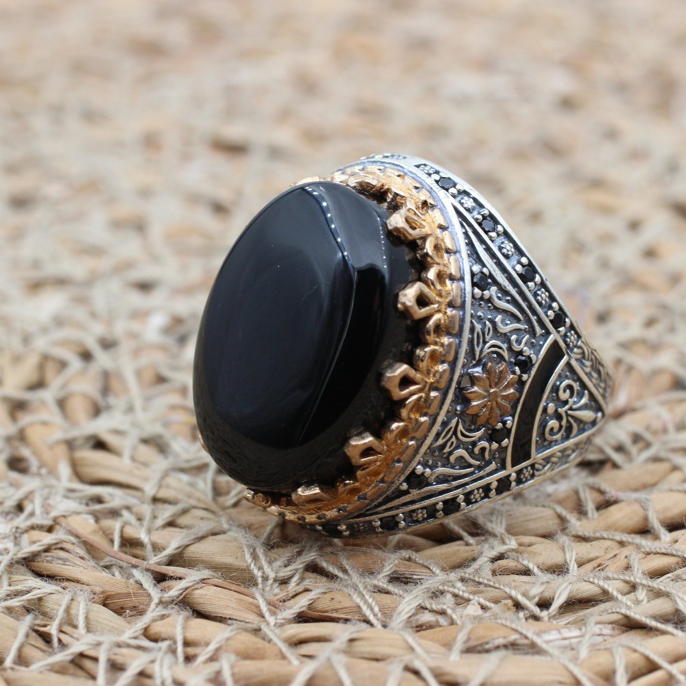 Handmade Silver Men's Ring, Onyx Men's Ring, Turkish Handmade Men's Ring, Men's Ring, Ottoman Mens Ring, Gift for Him, 925 Sterling Silver