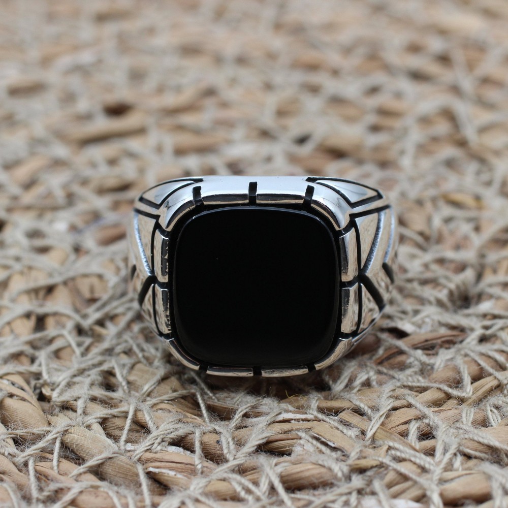 Handmade Silver Men's Ring, Onyx Men's Ring, Turkish Handmade Men's Ring, Men's Ring, Ottoman Mens Ring, Gift for Him, 925k Sterling Silver,