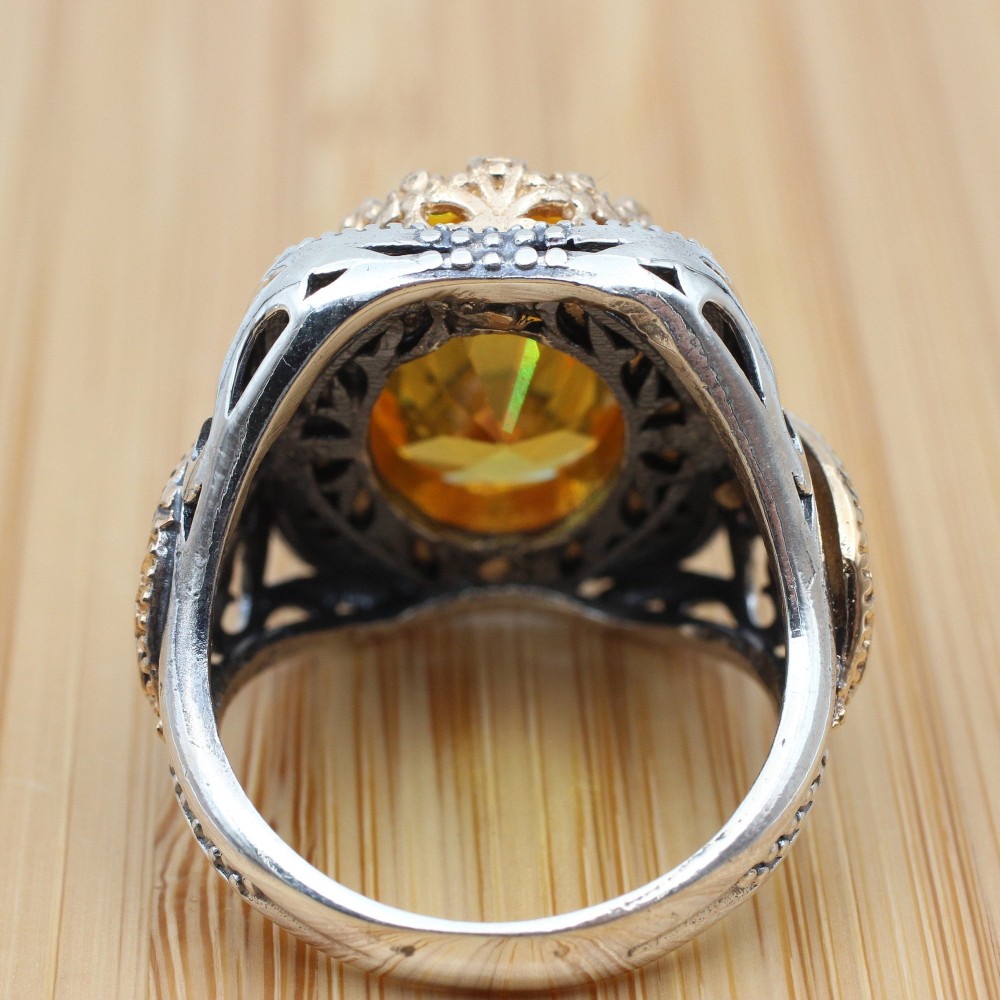 Citrine Men's Ring, Handmade Ring, Turkish Handmade, Ottoman Men's Ring, Men's Ring, Men's Jewelry, Gift for Him, 925 Sterling Silver Ring