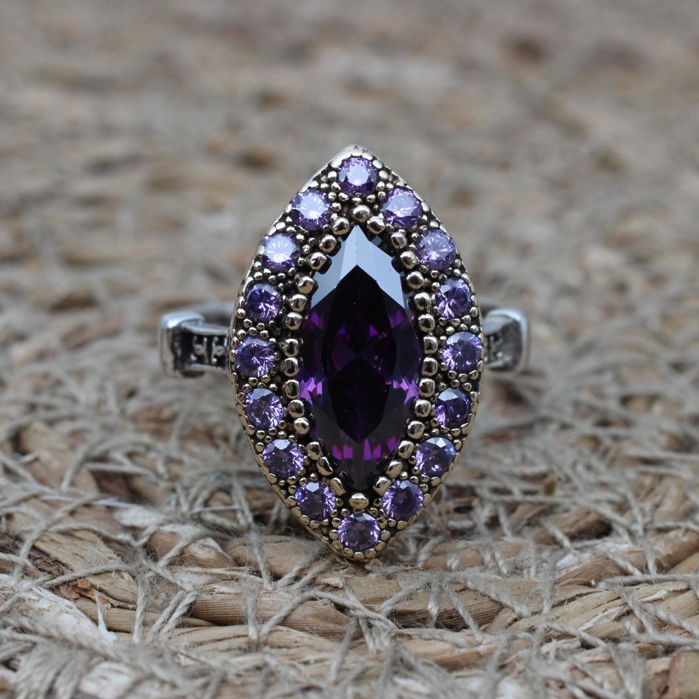 Amethyst Ring, Handmade Women's Ring, Turkish Handmade, Silver Ladies Ring, Ottoman Ring, Authentic, Ladies Ring, 925k Sterling Silver Ring,