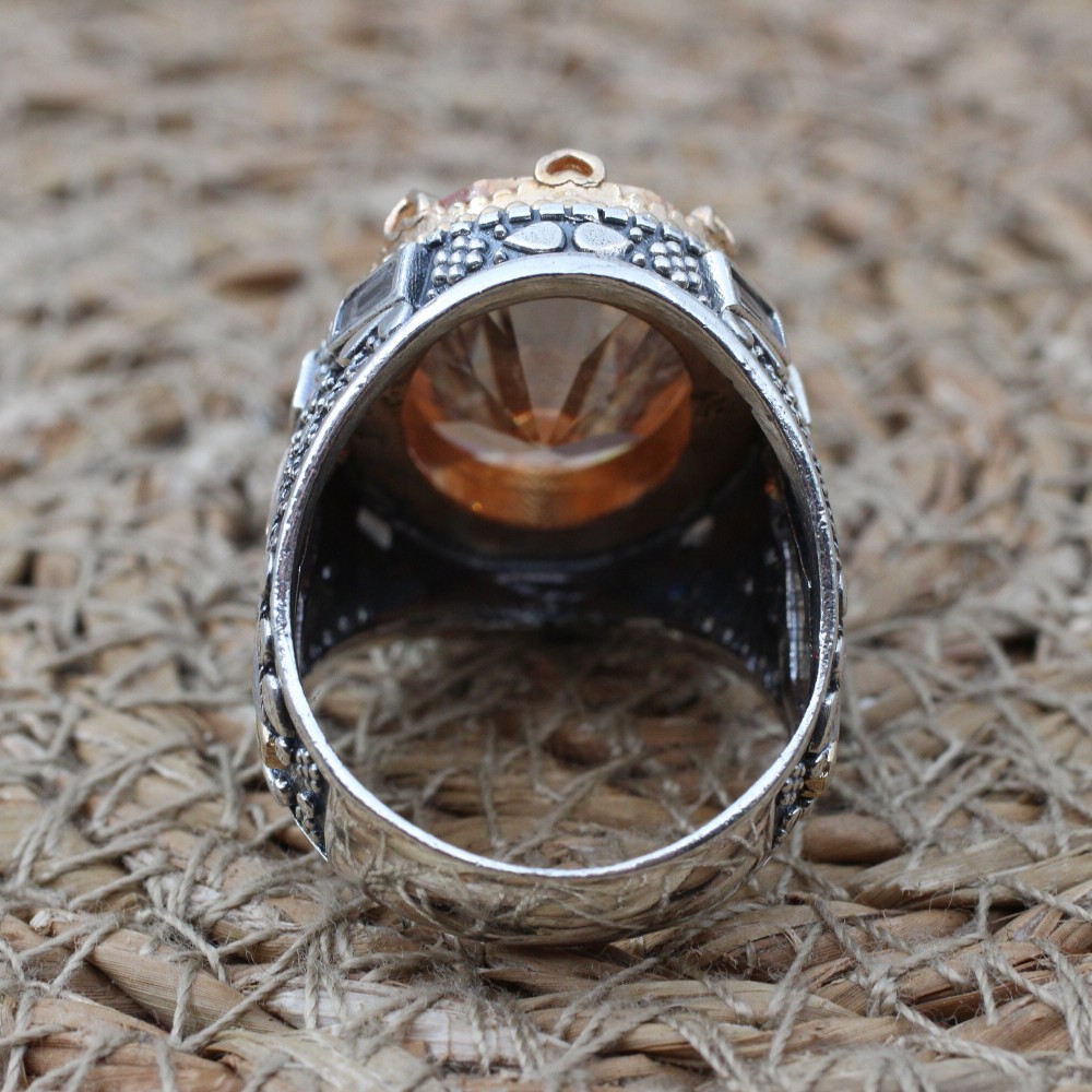 Topaz Men's Ring, Handmade Men's Ring, Men's Ring, Turkish Handmade Silver Men's Ring, Ottoman Mens Ring, Gift for Him, 925k Sterling Silver