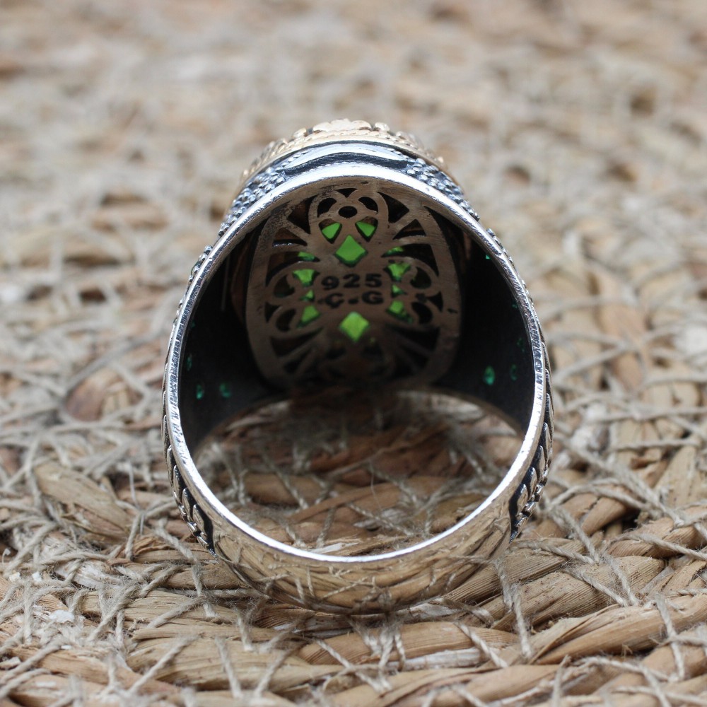 Emerald Men's Ring, Ottoman Men's Ring, Handmade Men's Ring, Turkish Handmade Men's Ring, Men's Jewelry, Gift for Him, 925 Sterling Silver Emerald Men's Ring, Ottoman Men's Ring, Handmade Men's Ring, Turkish Handmade Men's Ring, Men's Jewelry, Gift for Him, 925 Sterling Silver