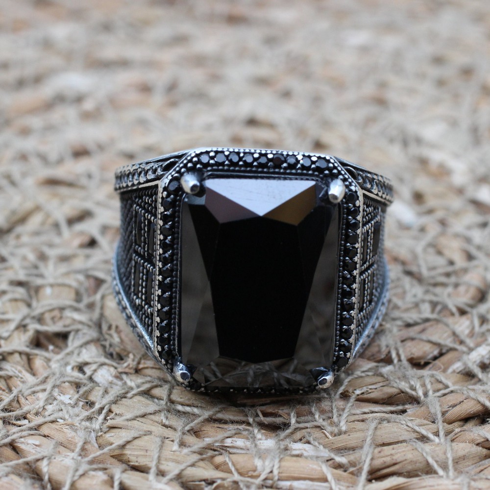 Men's Handmade Ring, Turkish Handmade Silver Men's Ring, Ottoman Men Ring, Onyx Ring, Men's Jewelry, Gift for Him, 925k Sterling Silver Ring