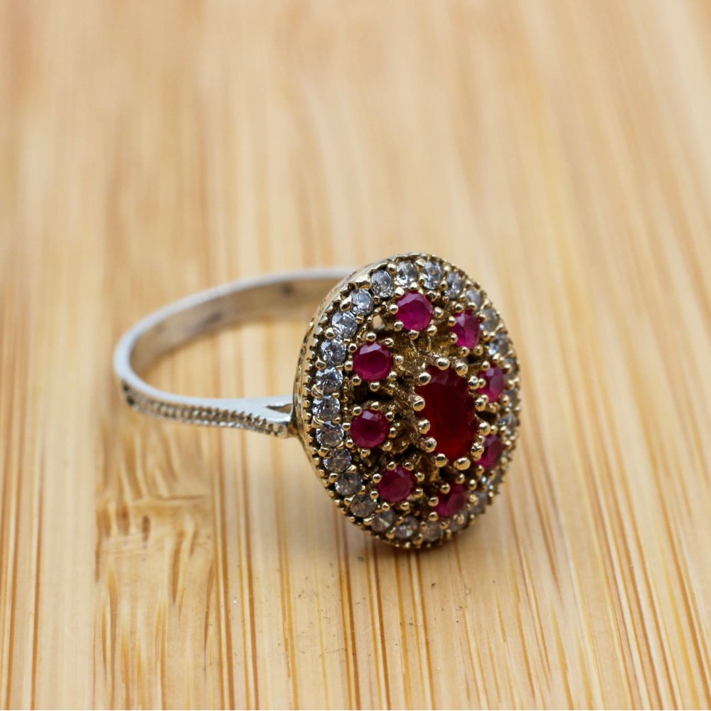 Ruby Ring, Handmade Women's Ring, Turkish Handmade Ring, Authentic Ring, Ottoman Ring, Ladies Ring, 925k Sterling Silver, Gift For Her,