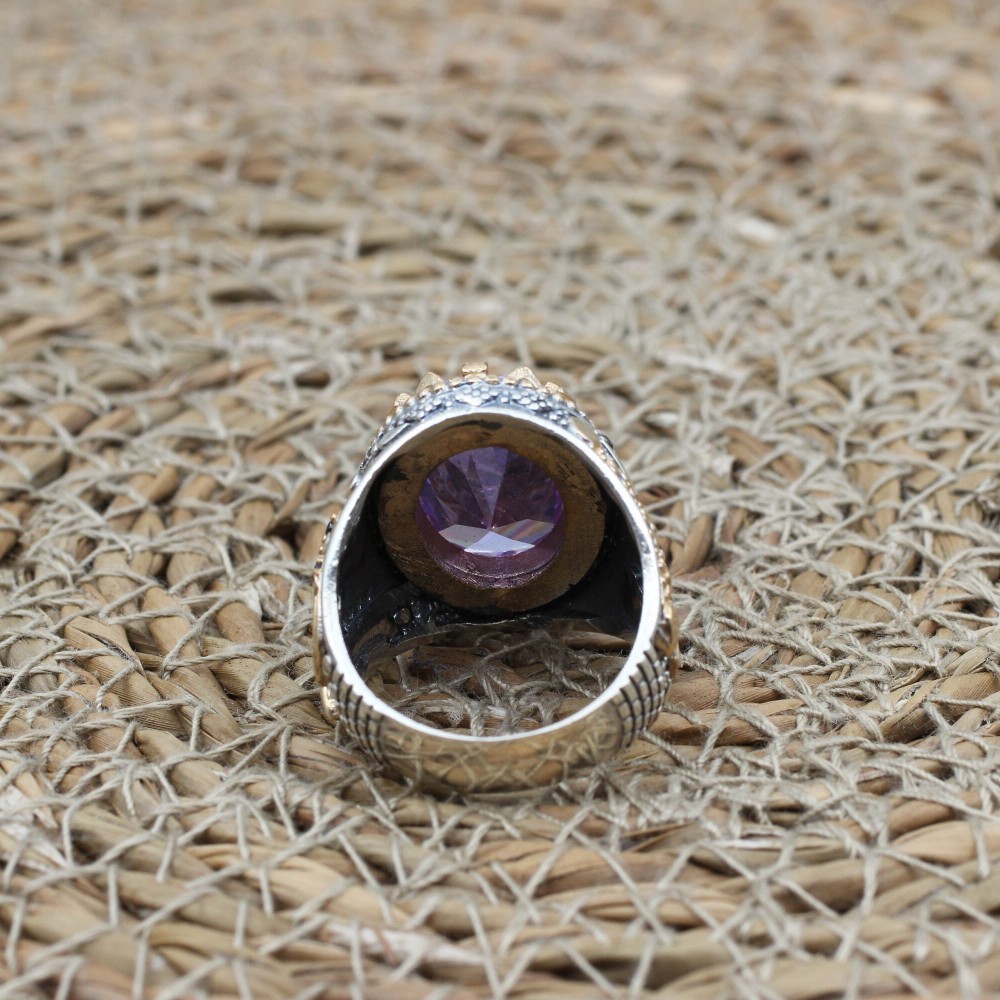 Amethyst Men's Ring, Handmade Men's Ring, Turkish Handmade Men's Ring, Ottoman Mens Ring, Men's Jewelry, Amethyst, 925k Sterling Silver Ring