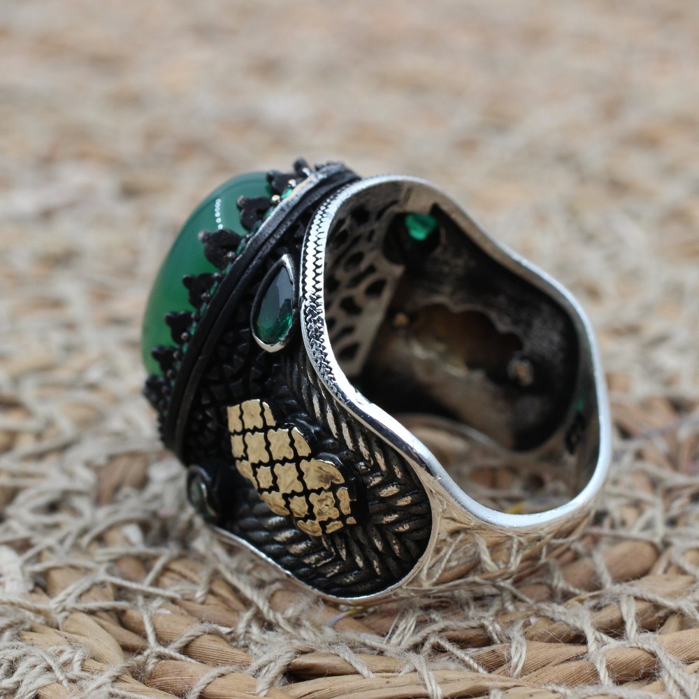 Turkish Handmade Silver Mens Ring, Men's Agate Ring, Handmade Ring, Ottoman Men Ring, Men's Jewelry, Gift for Him, 925k Sterling Silver Ring