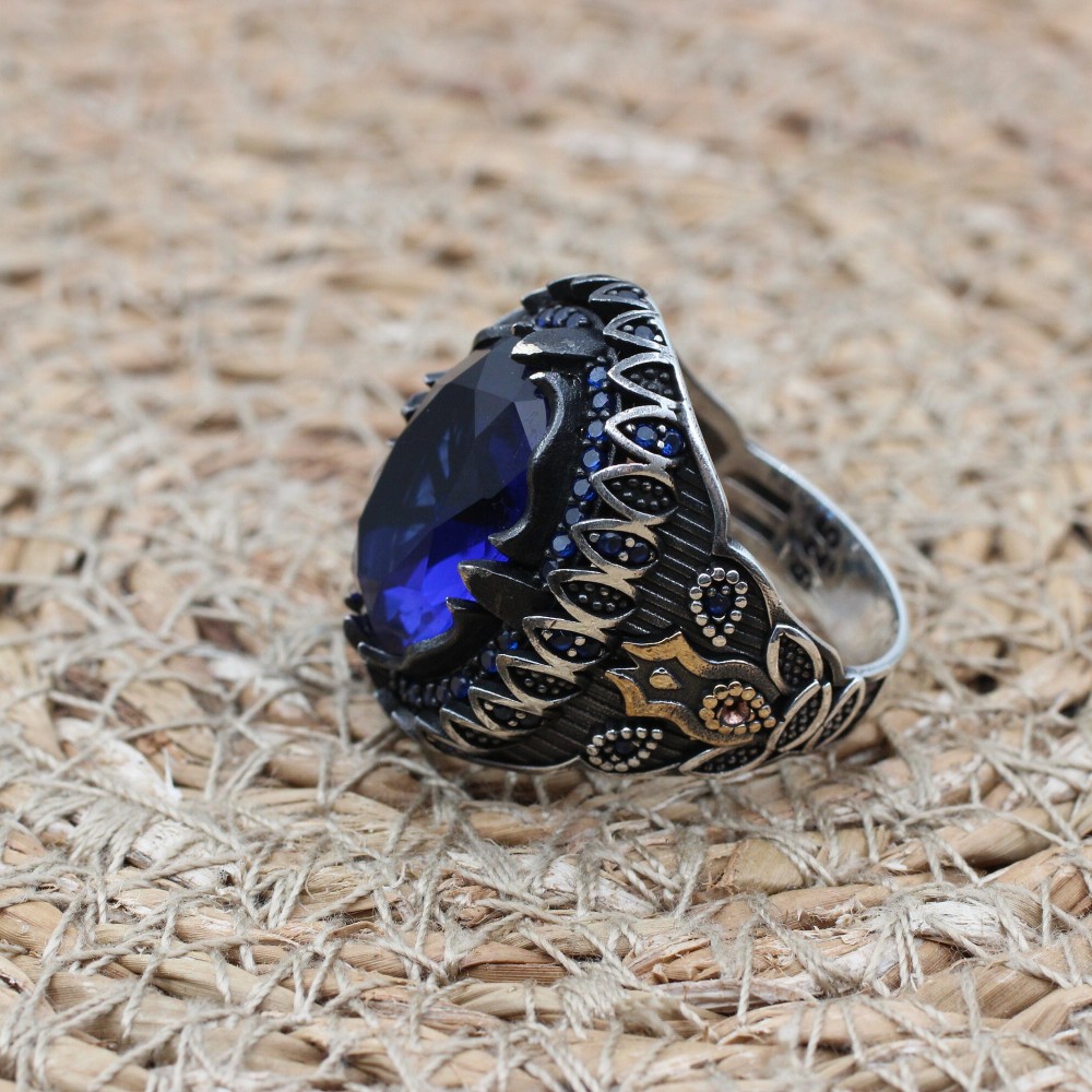 Turkish Handmade Silver Men Ring, Mens Handmade Ring, Ottoman Ring, Sapphire Ring, Men's Jewelry, Gift for Him, 925k Sterling Silver Ring Turkish Handmade Silver Men Ring, Mens Handmade Ring, Ottoman Ring, Sapphire Ring, Men's Jewelry, Gift for Him, 925k Sterling Silver Ring