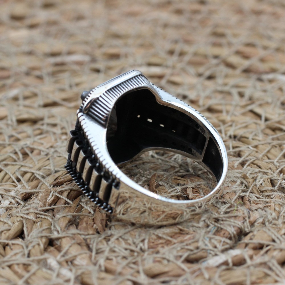 Handmade Silver Men's Ring, Onyx Men's Ring, Turkish Handmade Men's Ring, Men's Ring, Ottoman Mens Ring, Gift for Him, 925k Sterling Silver,