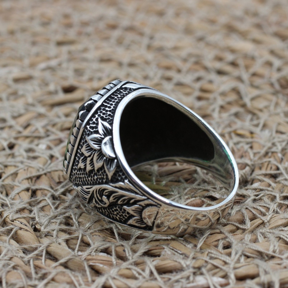 Emerald Men's Ring, Ottoman Men's Ring, Handmade Men's Ring, Turkish Handmade Men's Ring, Men's Jewelry, Gift for Him, 925 Sterling Silver Emerald Men's Ring, Ottoman Men's Ring, Handmade Men's Ring, Turkish Handmade Men's Ring, Men's Jewelry, Gift for Him, 925 Sterling Silver