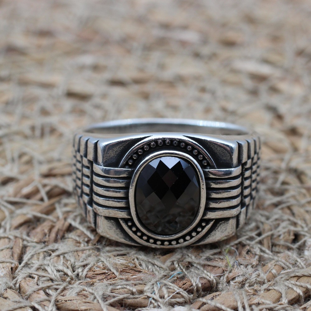 Handmade Silver Men's Ring, Onyx Men's Ring, Turkish Handmade Men's Ring, Men's Ring, Ottoman Mens Ring, Gift for Him, 925k Sterling Silver,